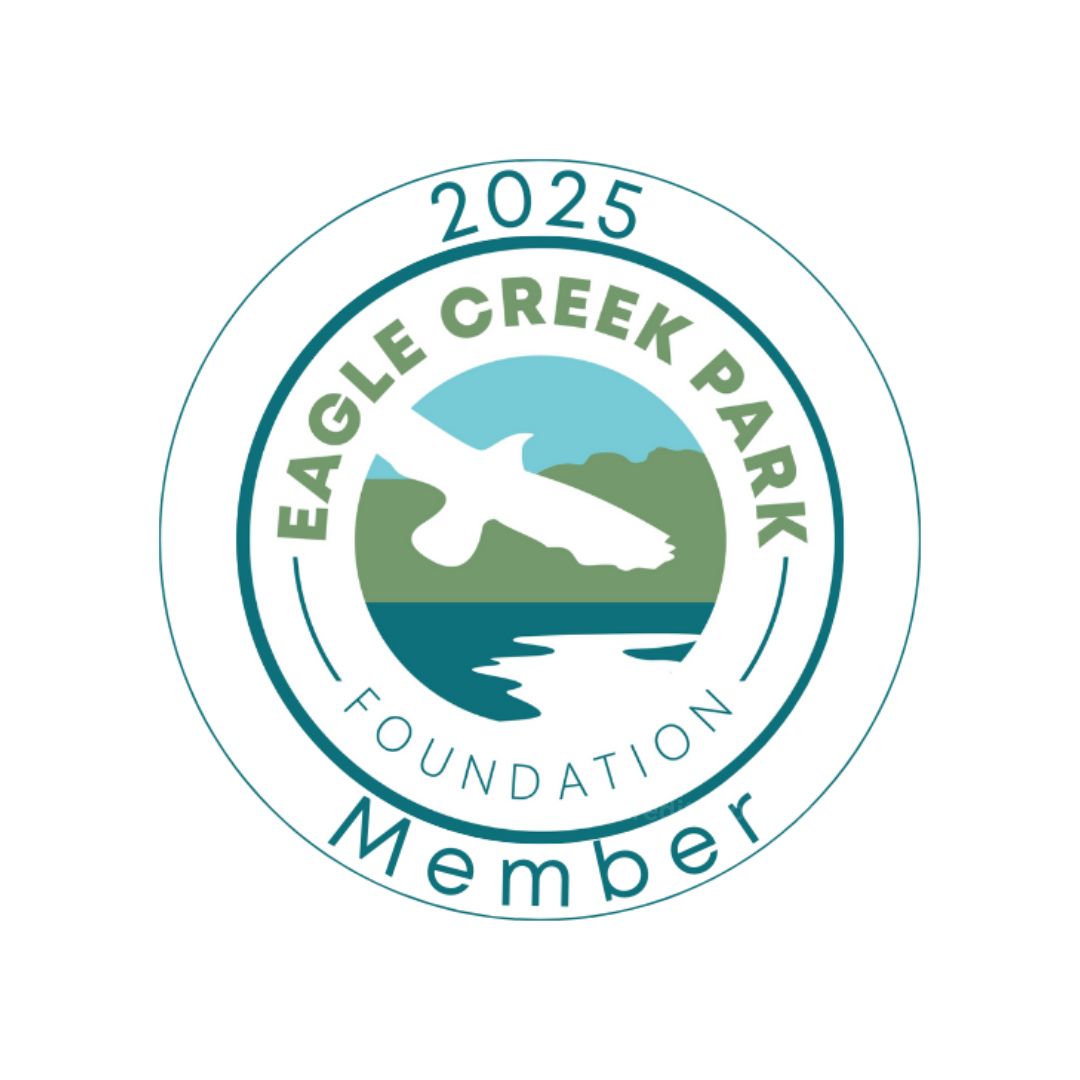 Eagle Creek Park Foundation membership badge for 2025, featuring a stylized eagle and scenic landscape elements.