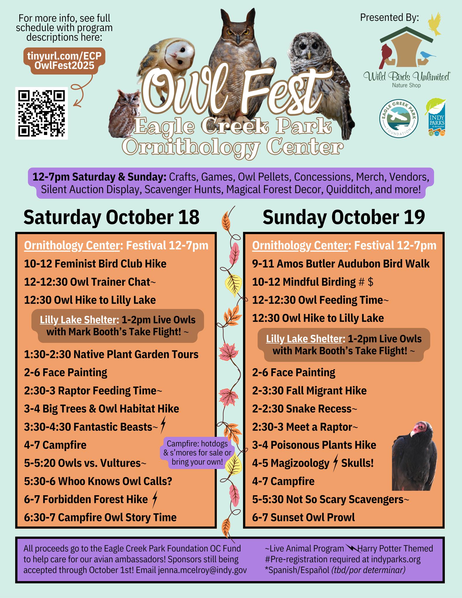 Flyer for Owl Fest 2025 featuring event details and a list of activities.