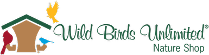 Logo reading “Wild Birds Unlimited” with a stylized bird, feeder, and green botanical accents above the words “Nature Shop.”